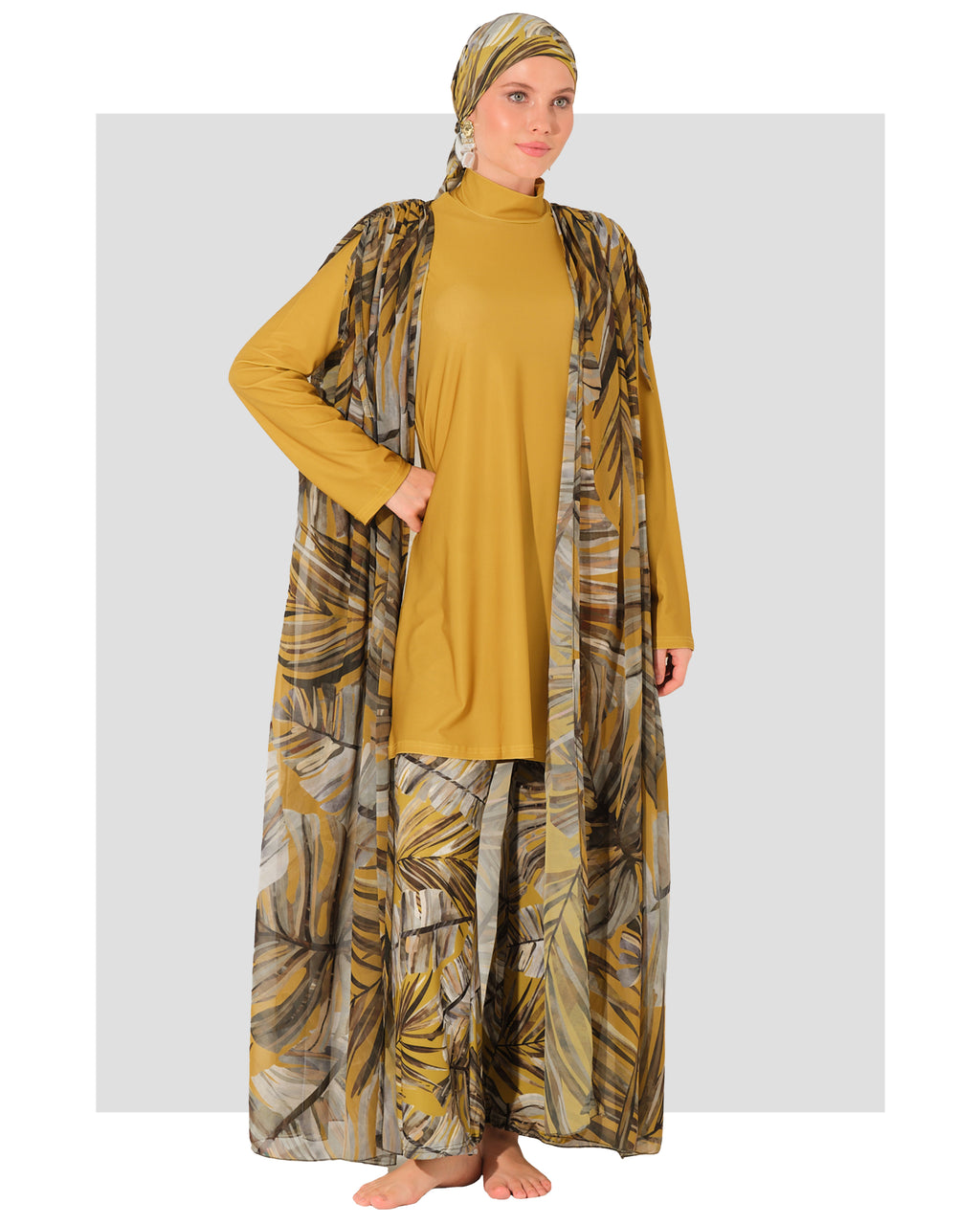 Golden Palm Burkini & Chiffon Kimono
