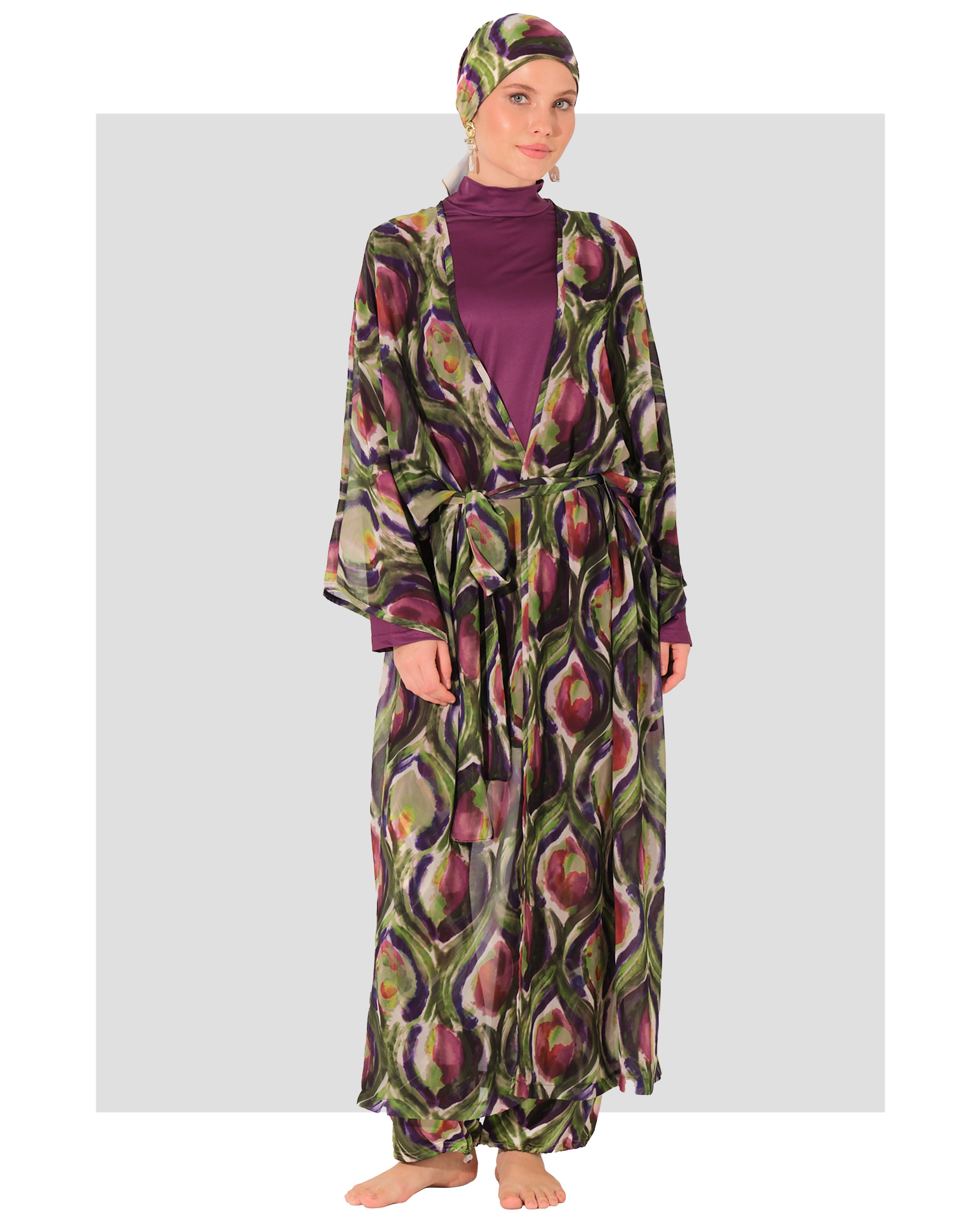 Peacock Luxe Burkini & Chiffon Kimono