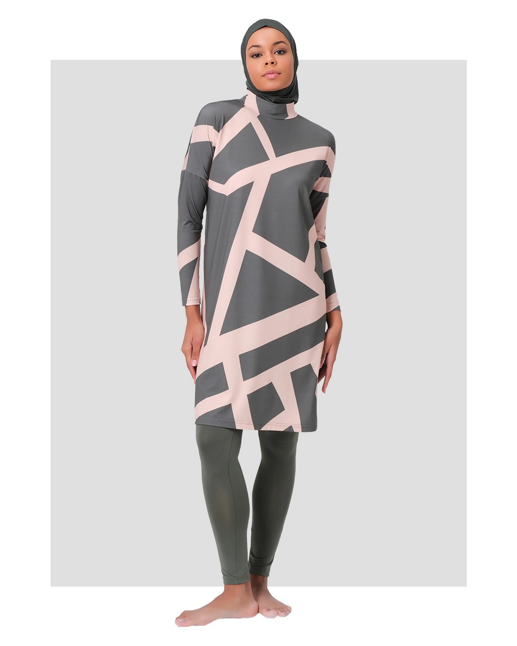 Abstract Khaki Modest Swimwear