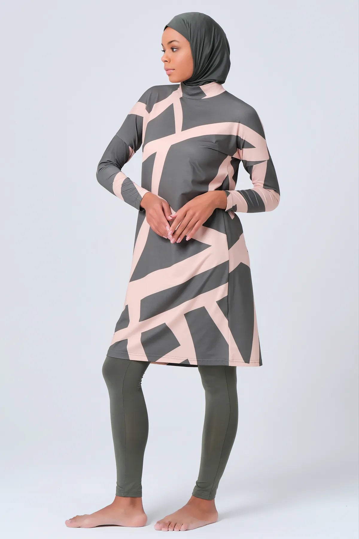 Abstract Khaki Modest Swimwear