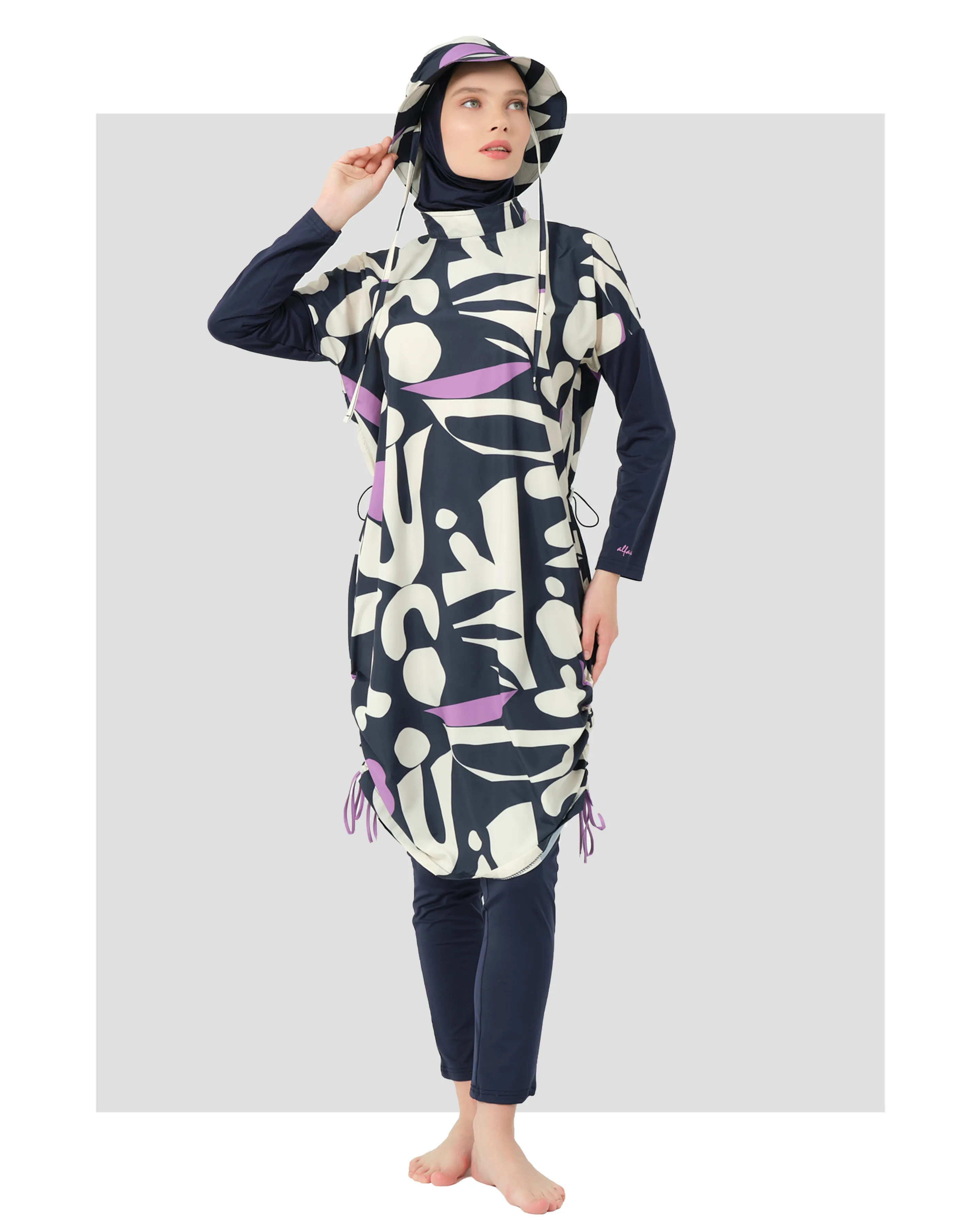 Abstract Navy & Lilac Contemporary Modest Burkini