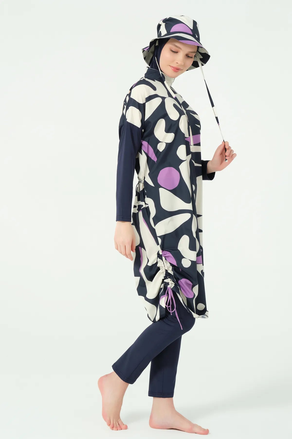 Abstract Navy & Lilac Contemporary Modest Burkini