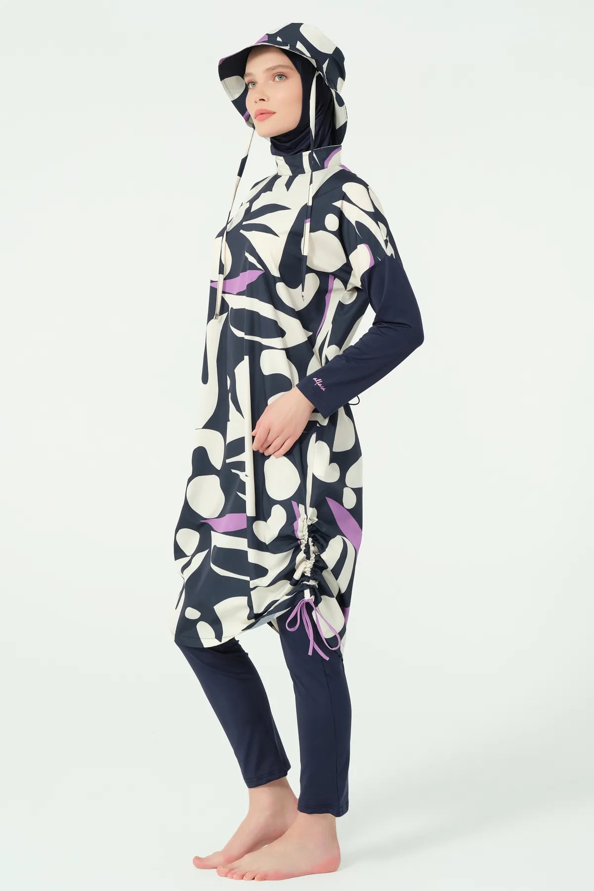 Abstract Navy & Lilac Contemporary Modest Burkini