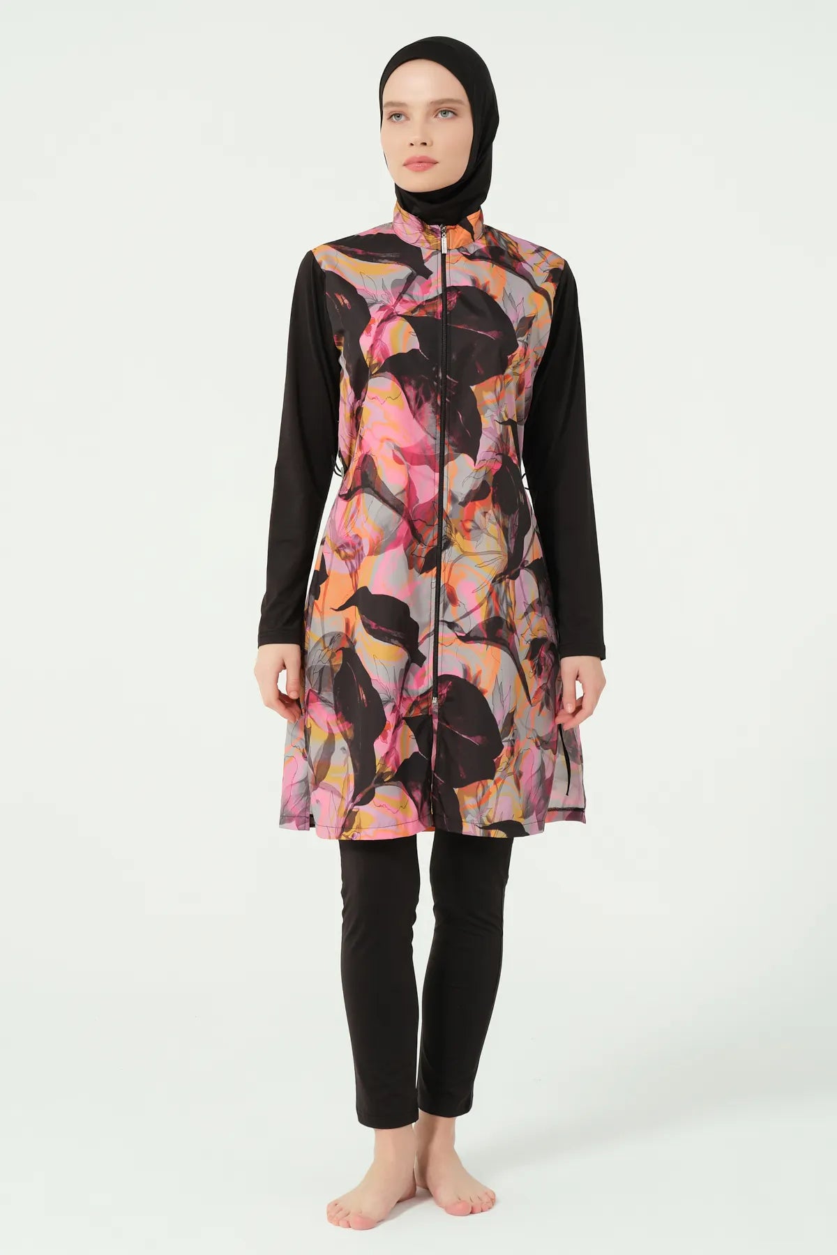 Abstract Art Burkini with Sheer Kimono