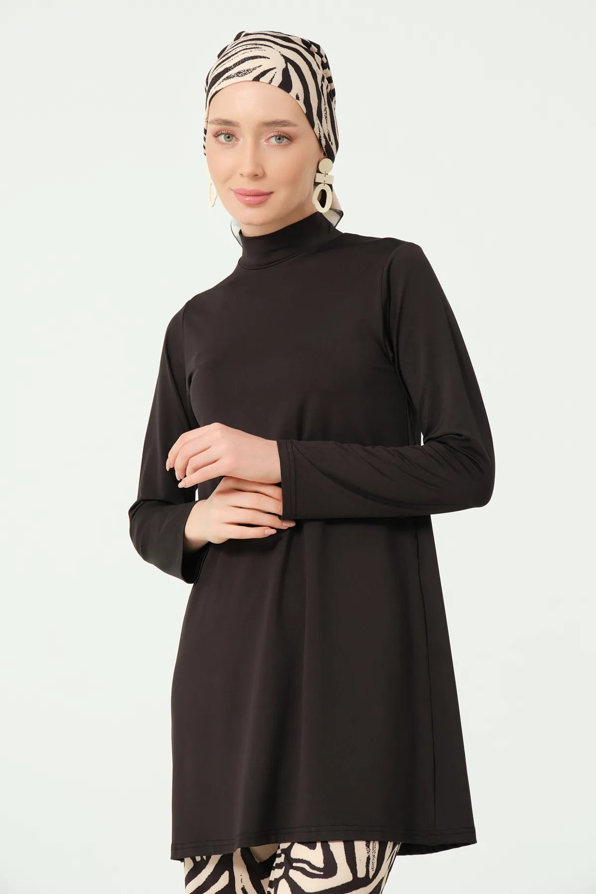 Black Lycra Burkini with Zebra Print | Stylish Modest Swimwear