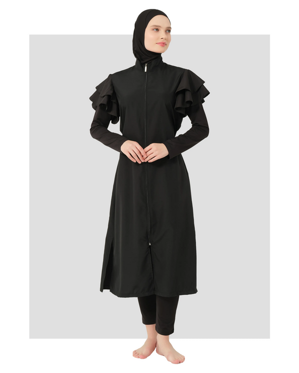 Black Ruffled Sleeve Burkini