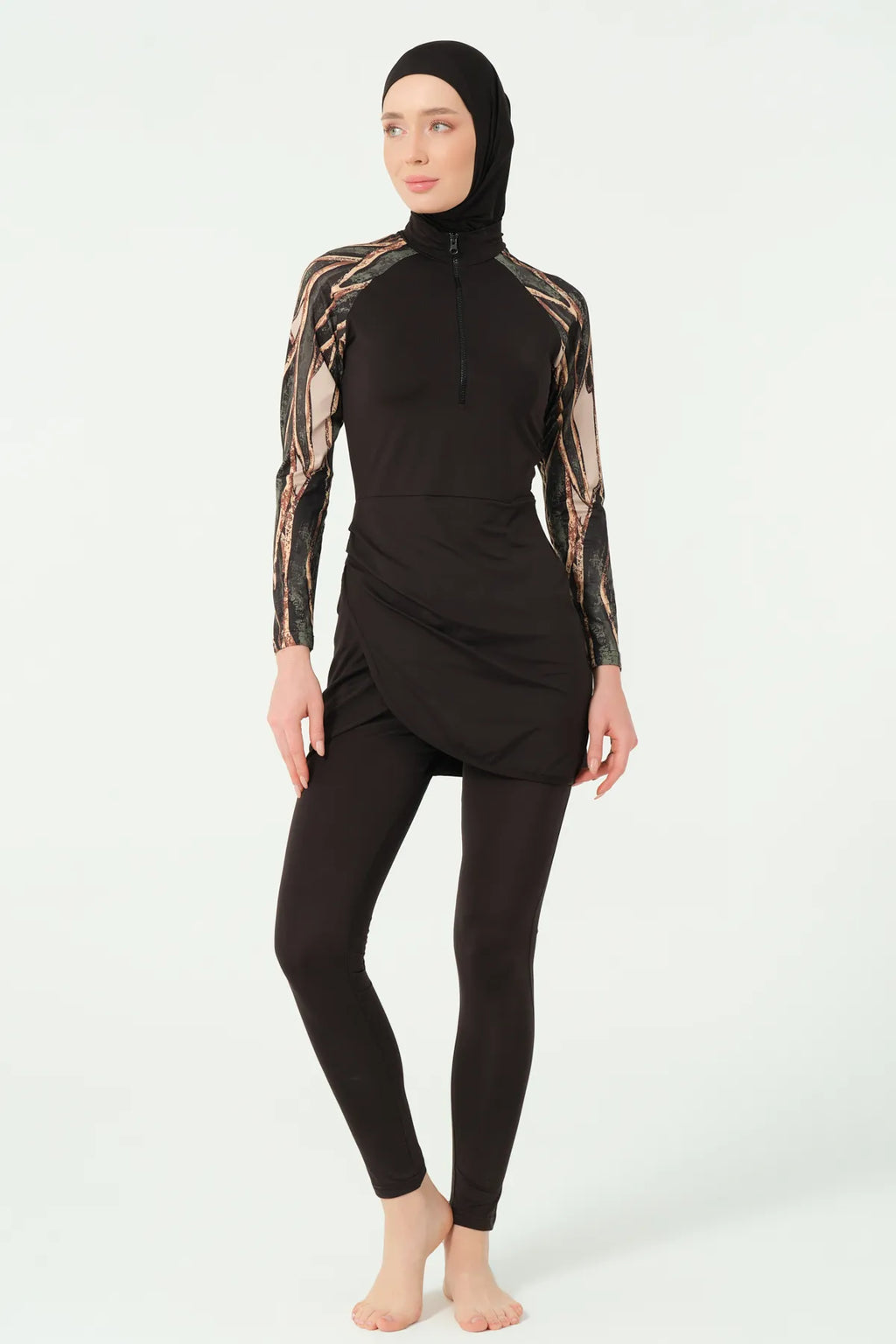 Chic Printed Burkini with Sheer Cover-up