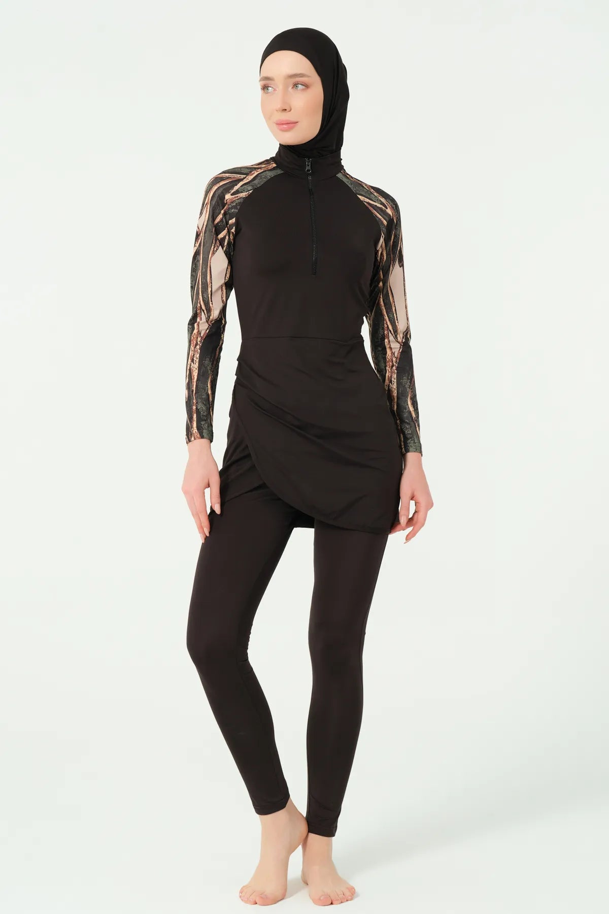 Chic Printed Burkini with Sheer Cover-up