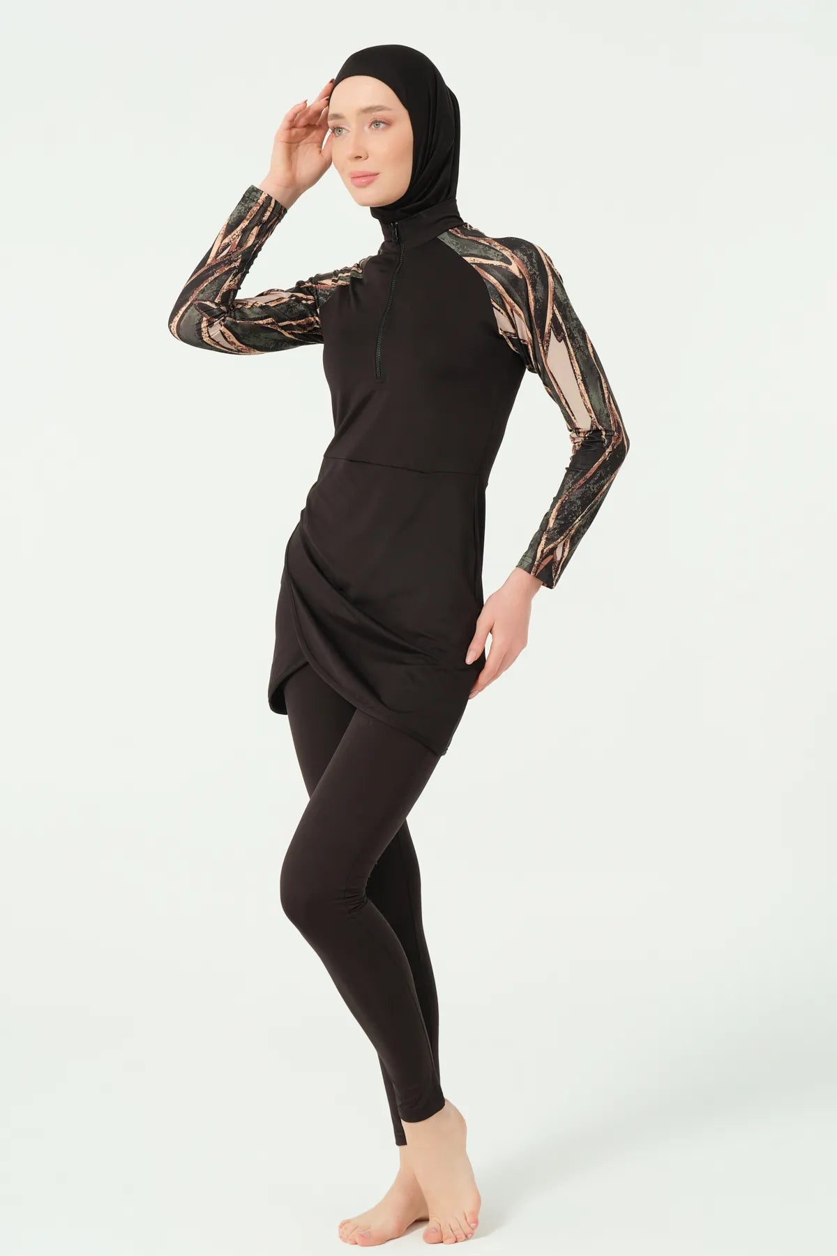 Chic Printed Burkini with Sheer Cover-up