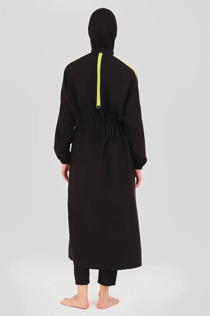 Full-Length Black Burkini with Neon Green