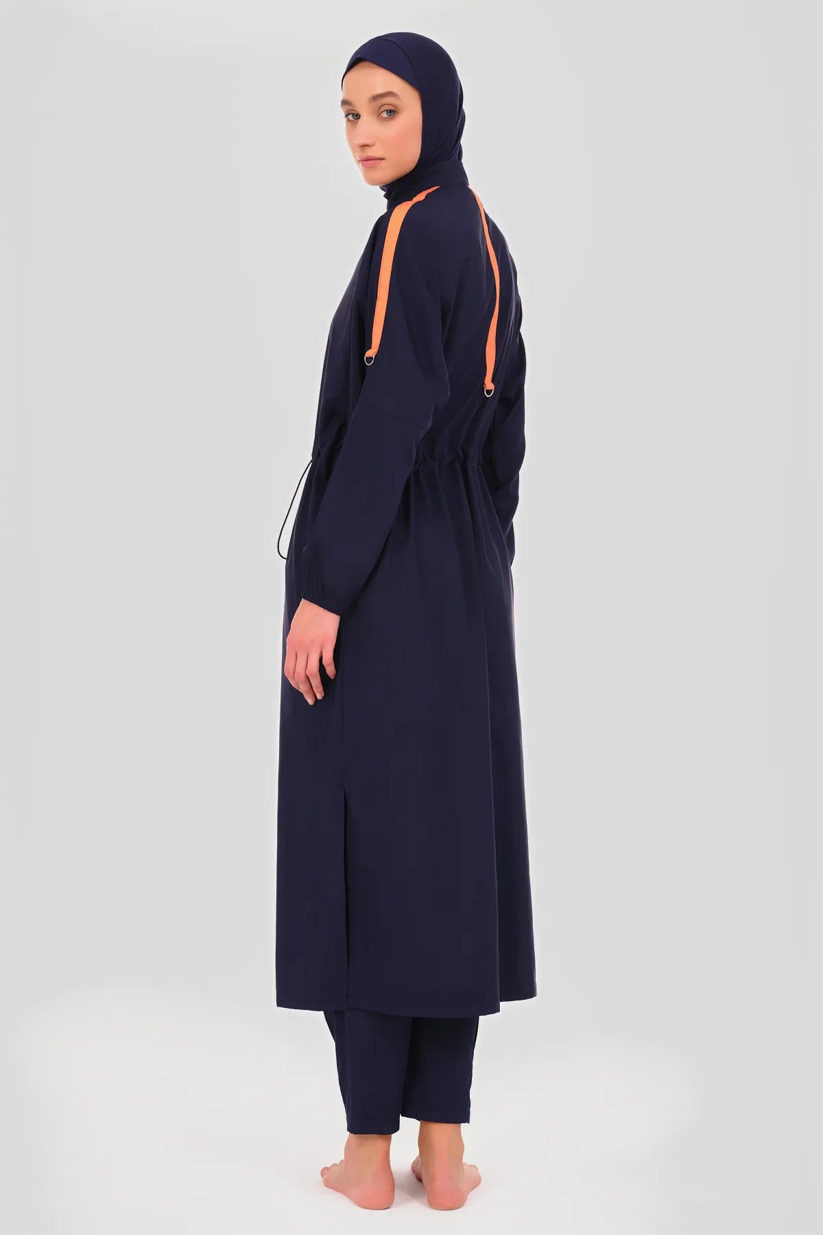Full-Length Navy Burkini with Orange Straps