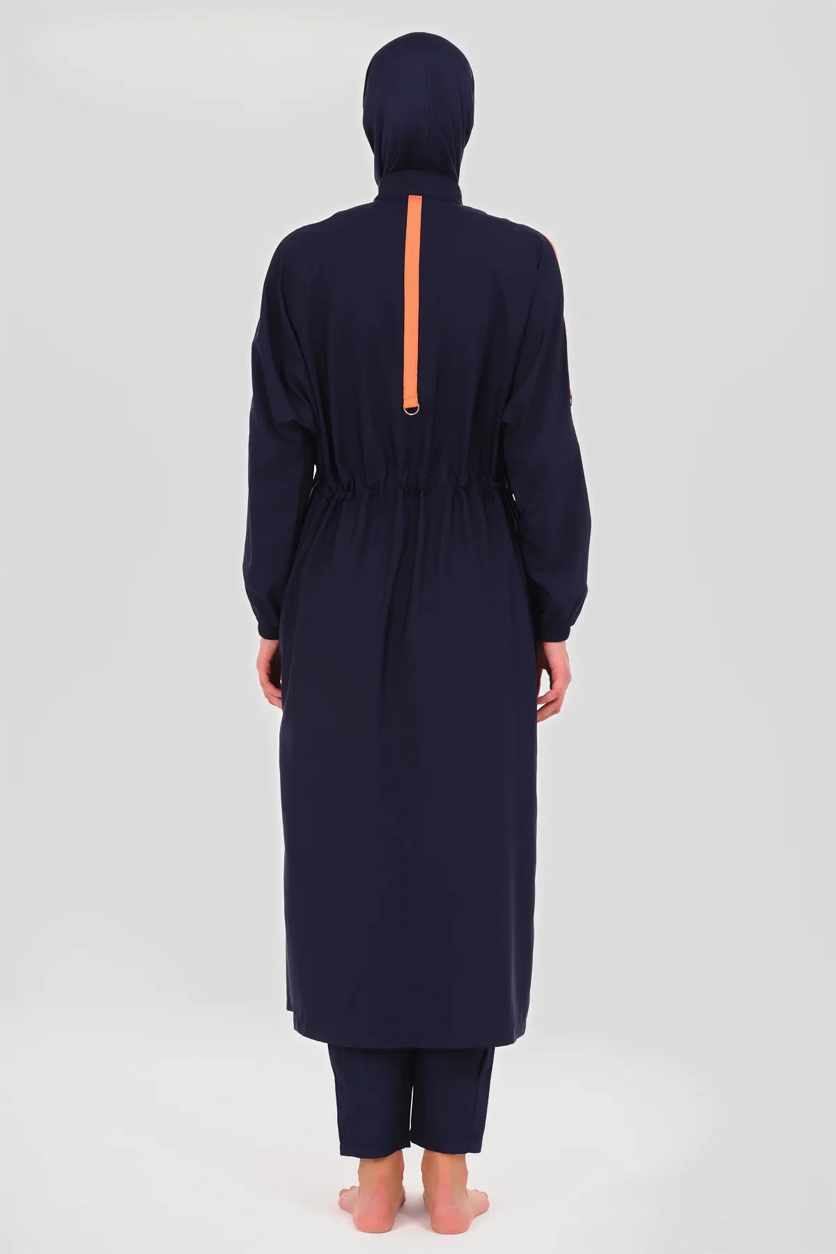 Full-Length Navy Burkini with Orange Straps