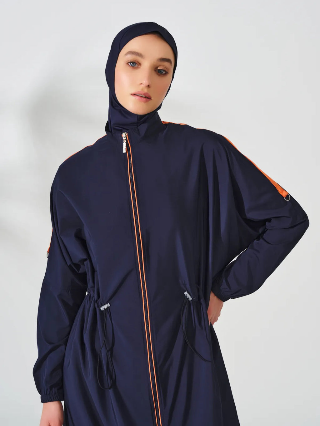 Full-Length Navy Burkini with Orange Straps