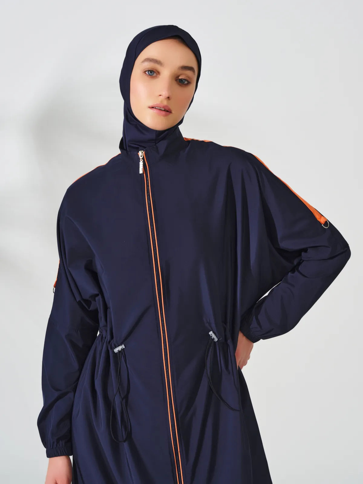 Full-Length Navy Burkini with Orange Straps