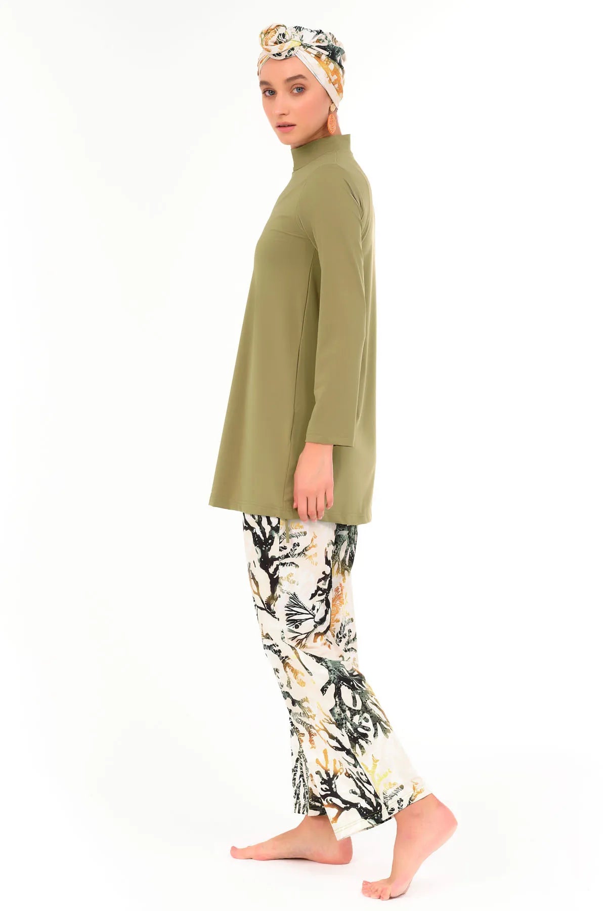 Lycra Fabric Printed Modest Swimsuit & Kimono