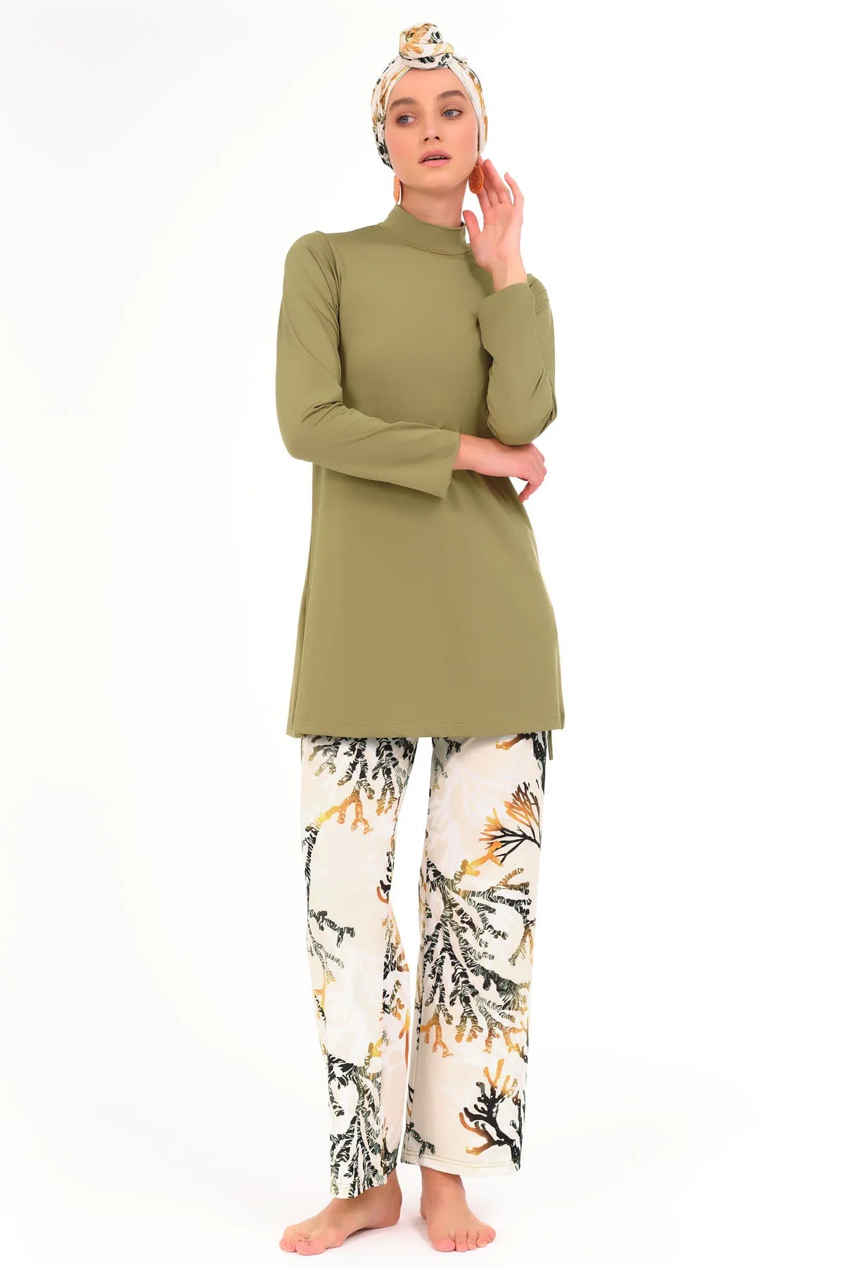 Lycra Fabric Printed Modest Swimsuit & Kimono