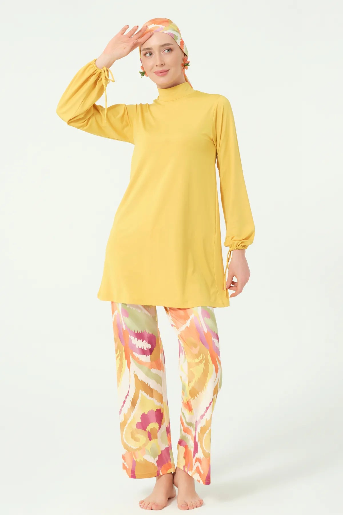 Golden Sunset Burkini Set with Sheer Kimono