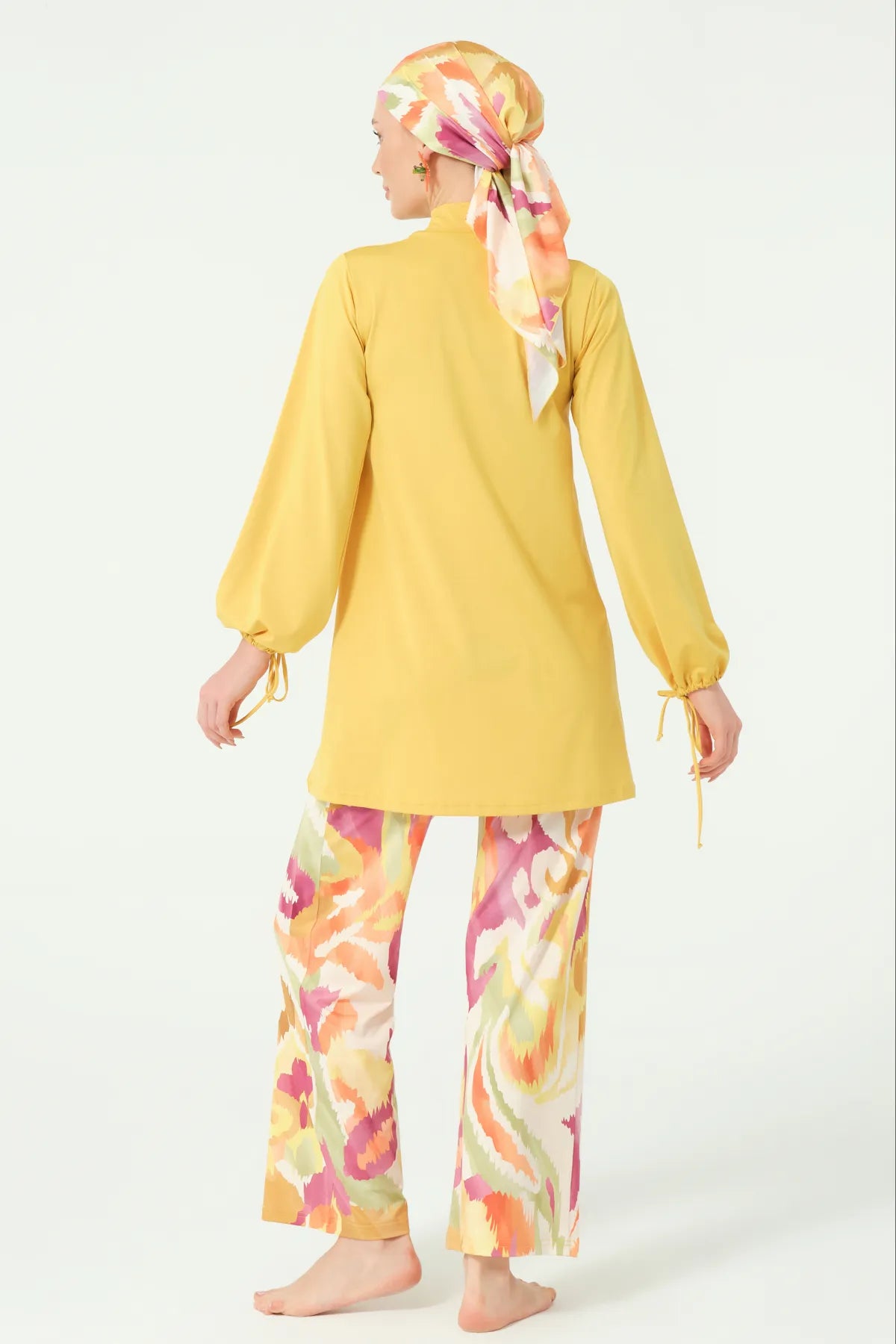 Golden Sunset Burkini Set with Sheer Kimono