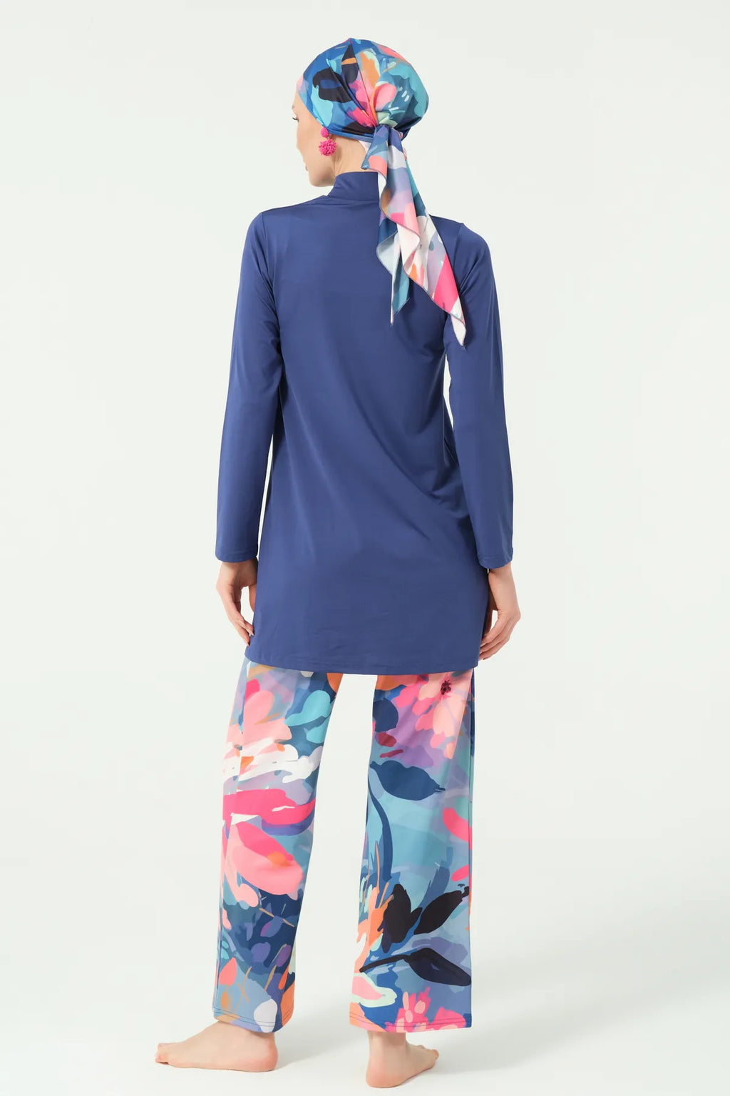 Indigo Floral Burkini with Sheer Kimono