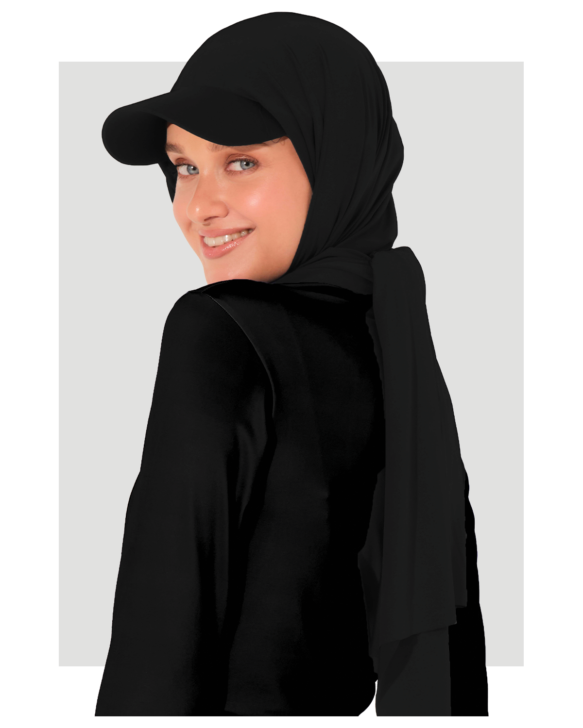 Long Swim Hijab with Integrated Cap – Black