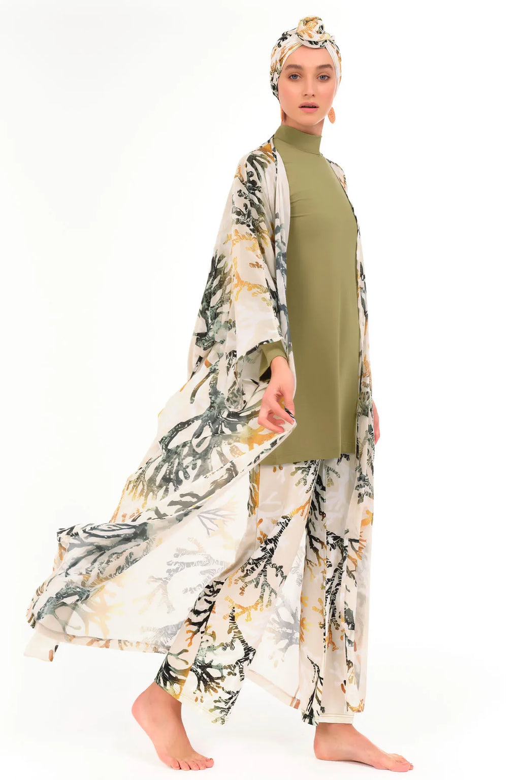 Lycra Fabric Printed Modest Swimsuit & Kimono