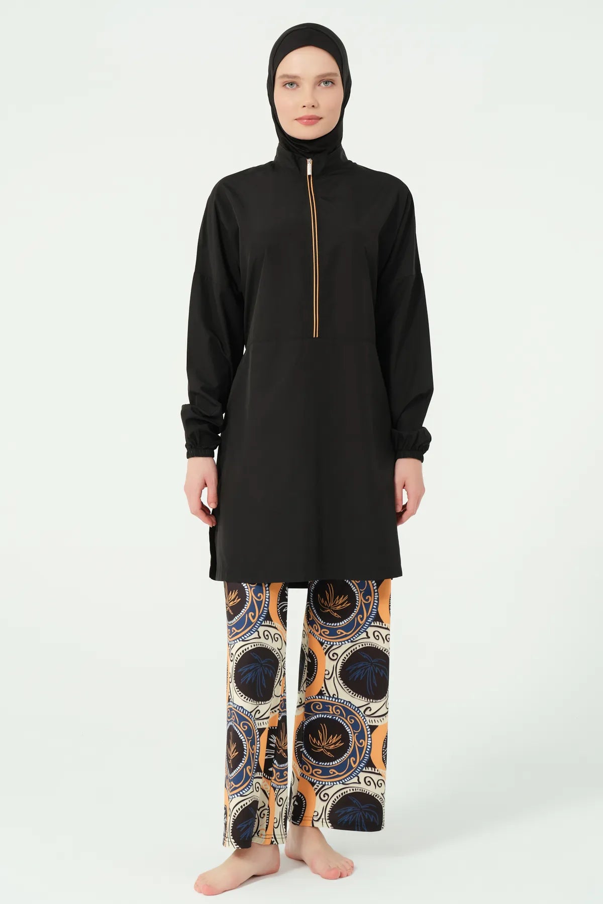Black Elegant Contrast Modest Swimwear