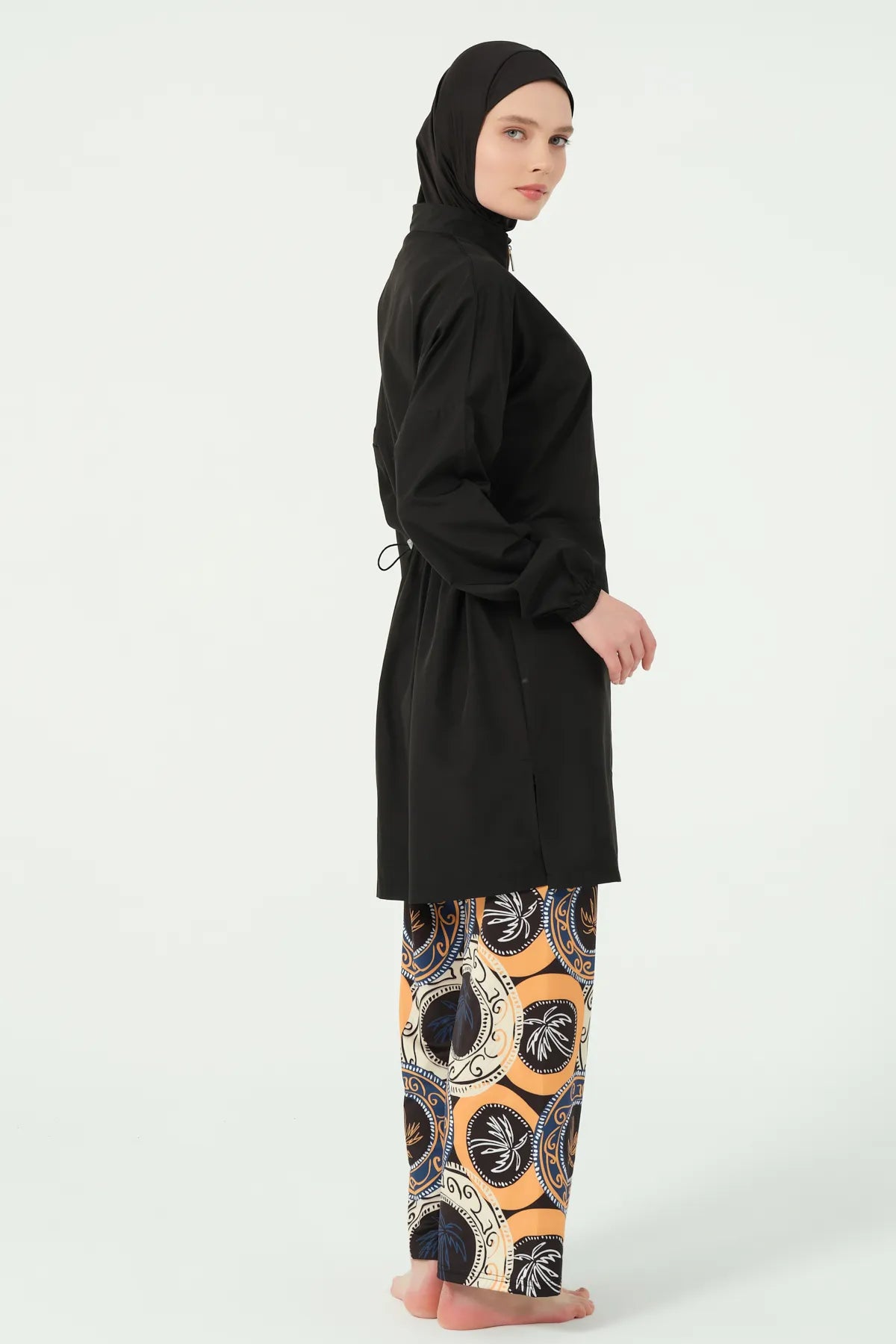 Black Elegant Contrast Modest Swimwear