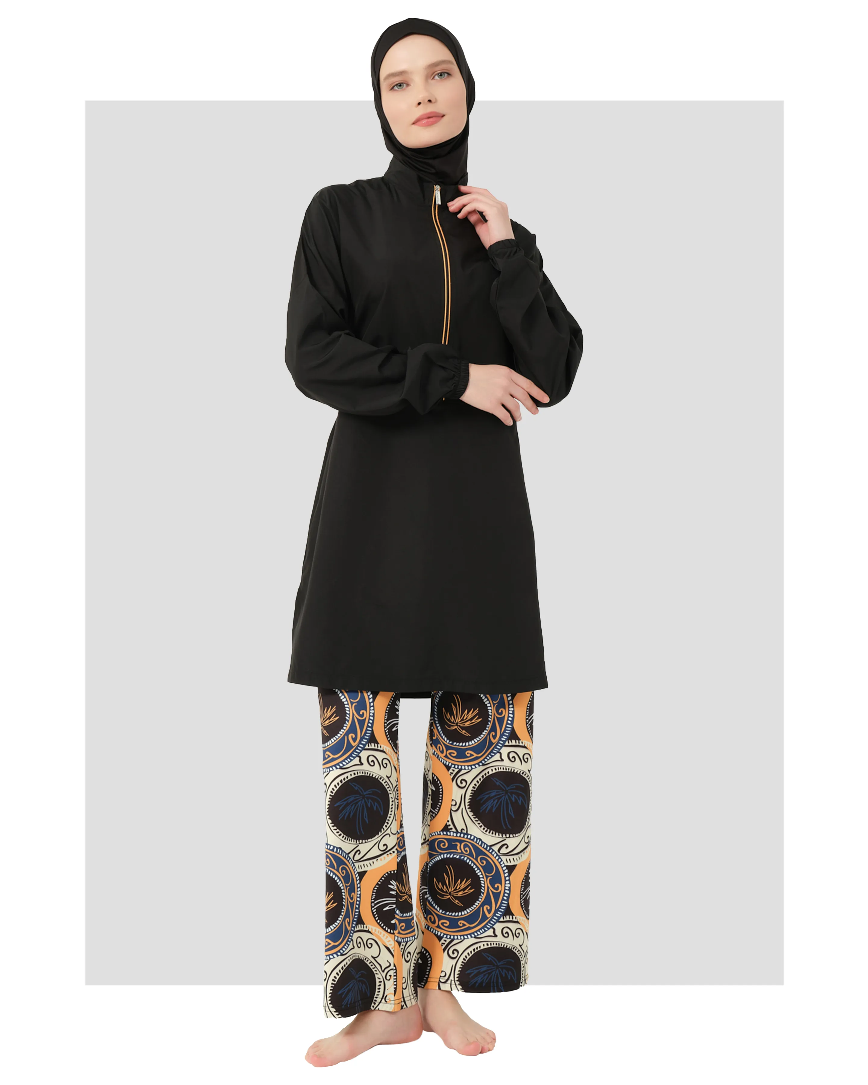 Black Elegant Contrast Modest Swimwear