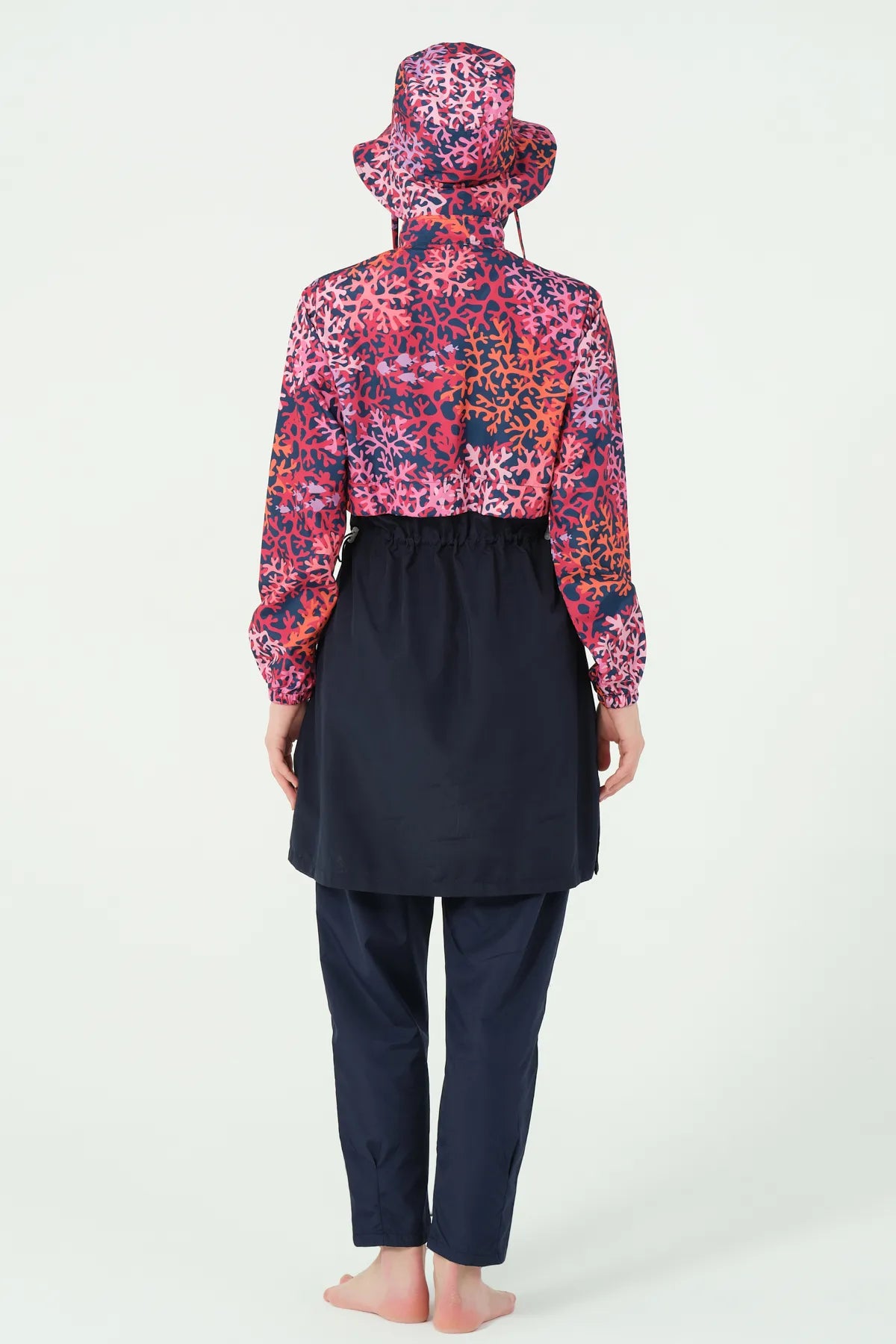 Navy & Fiery Red Elegance Coral Reef Burkini