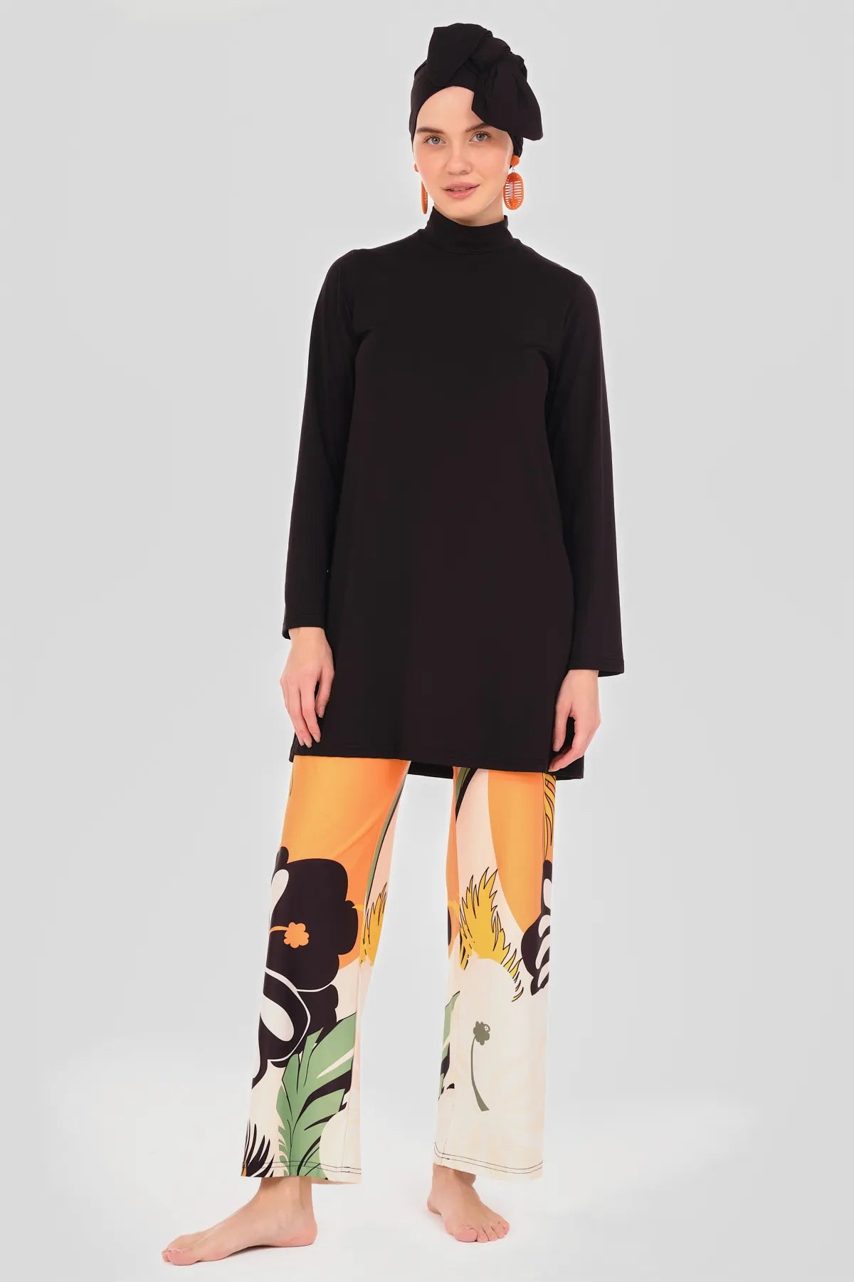 Noir Tropic Burkini Set with Sheer Kimono