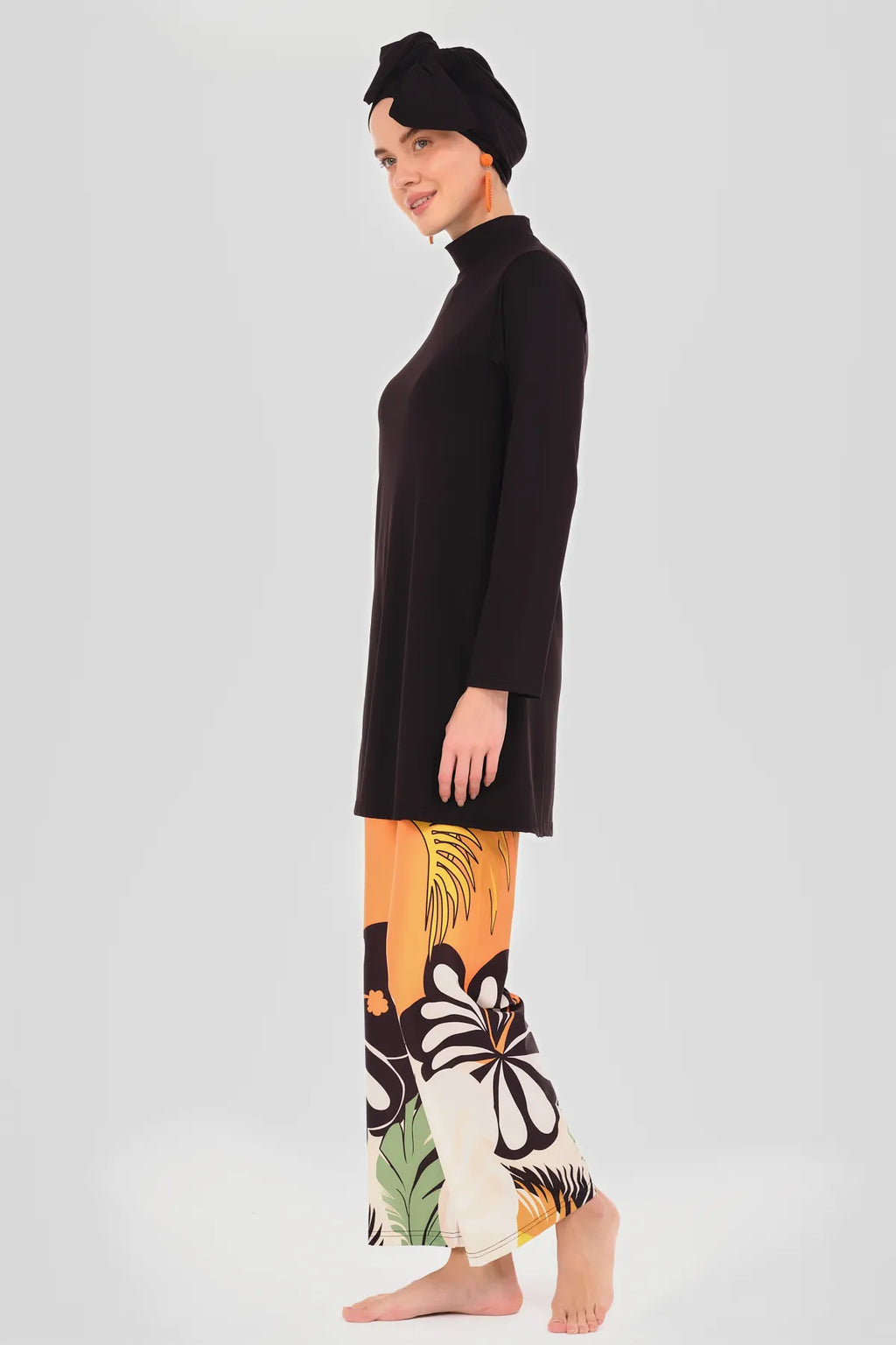 Noir Tropic Burkini Set with Sheer Kimono