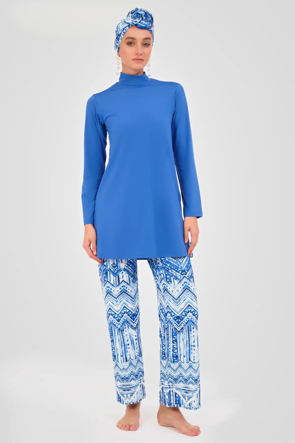 Ocean Blue Modest Swimwear with Sheer Kimono