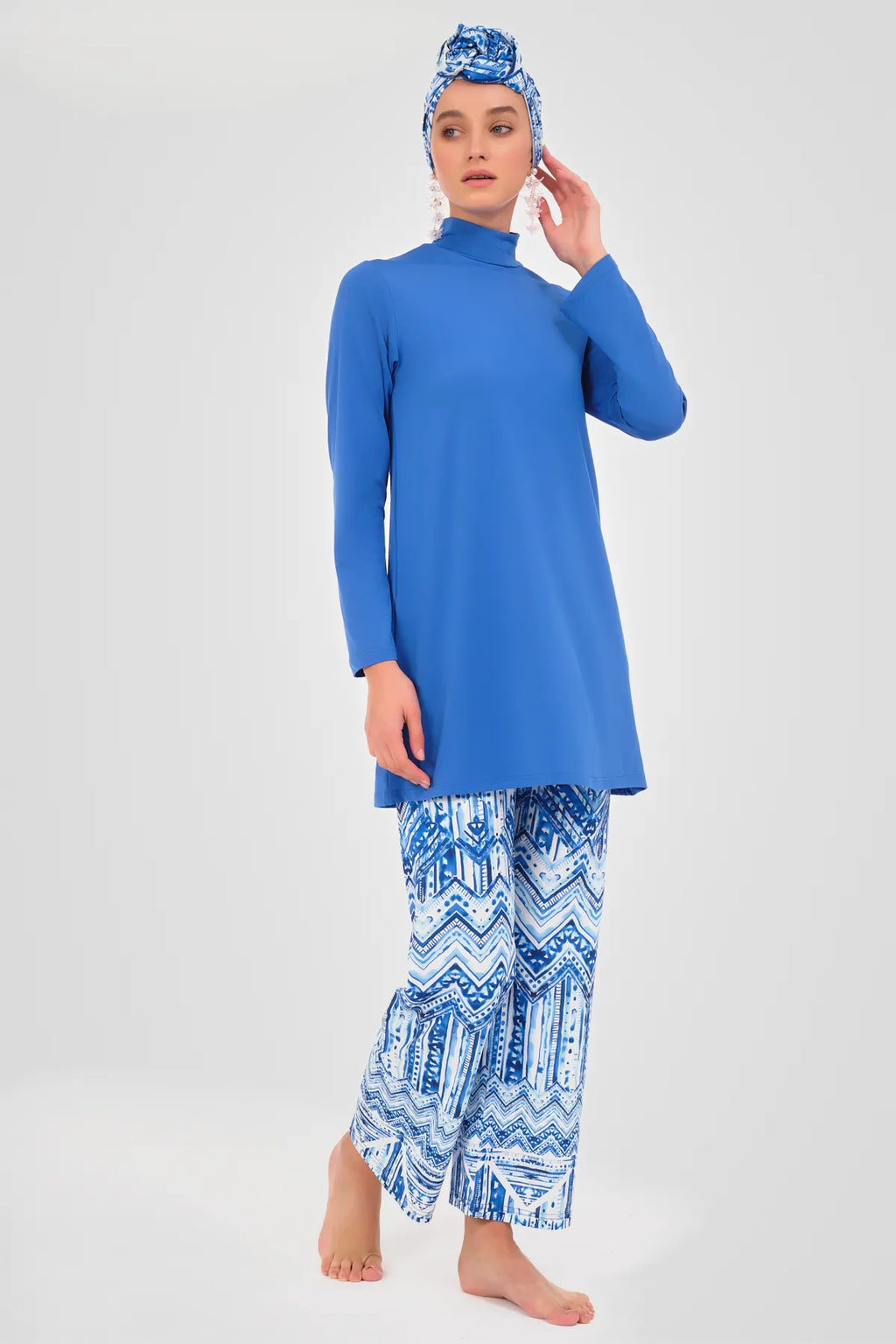 Ocean Blue Modest Swimwear with Sheer Kimono