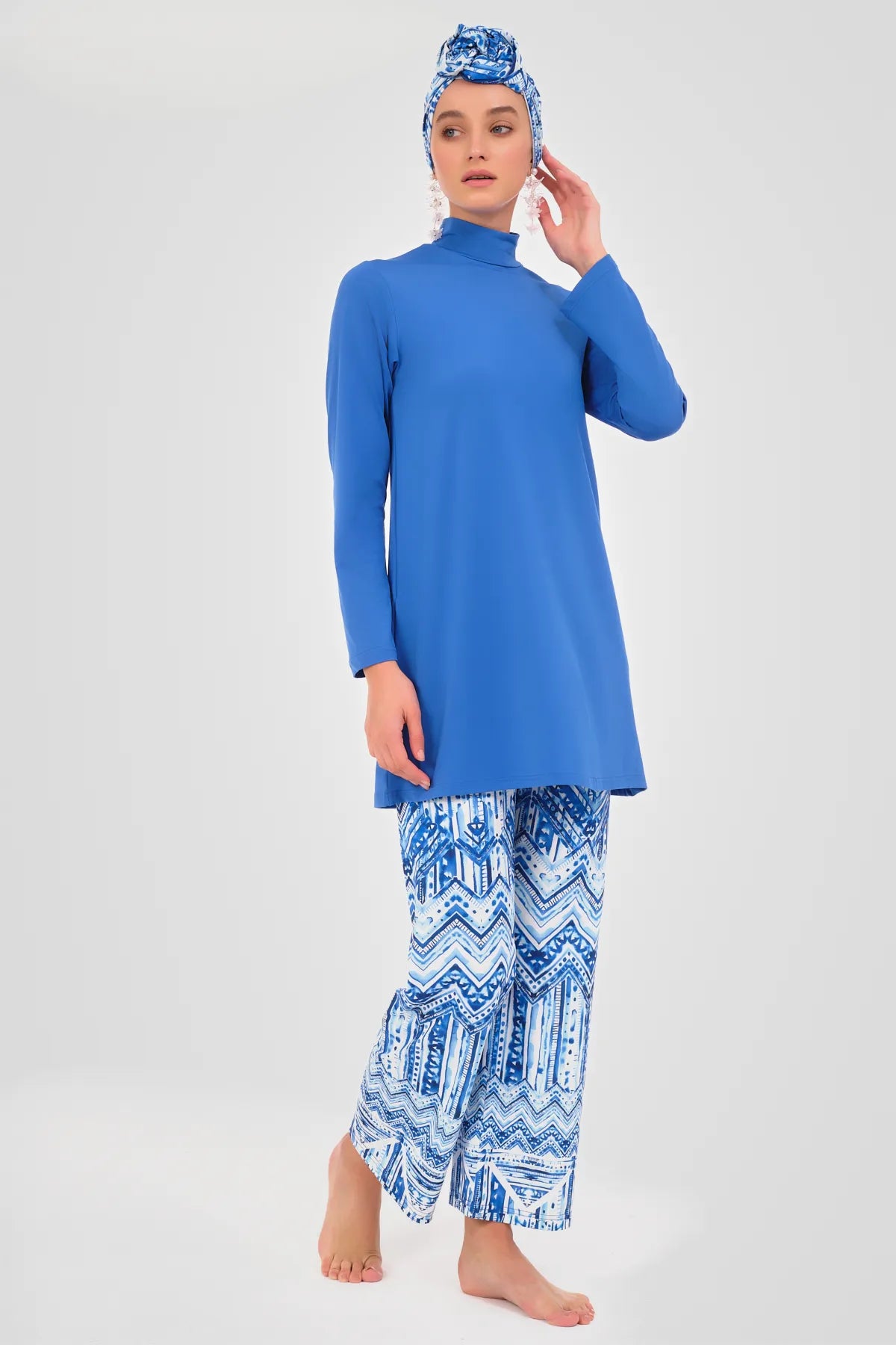 Ocean Blue Modest Swimwear with Sheer Kimono