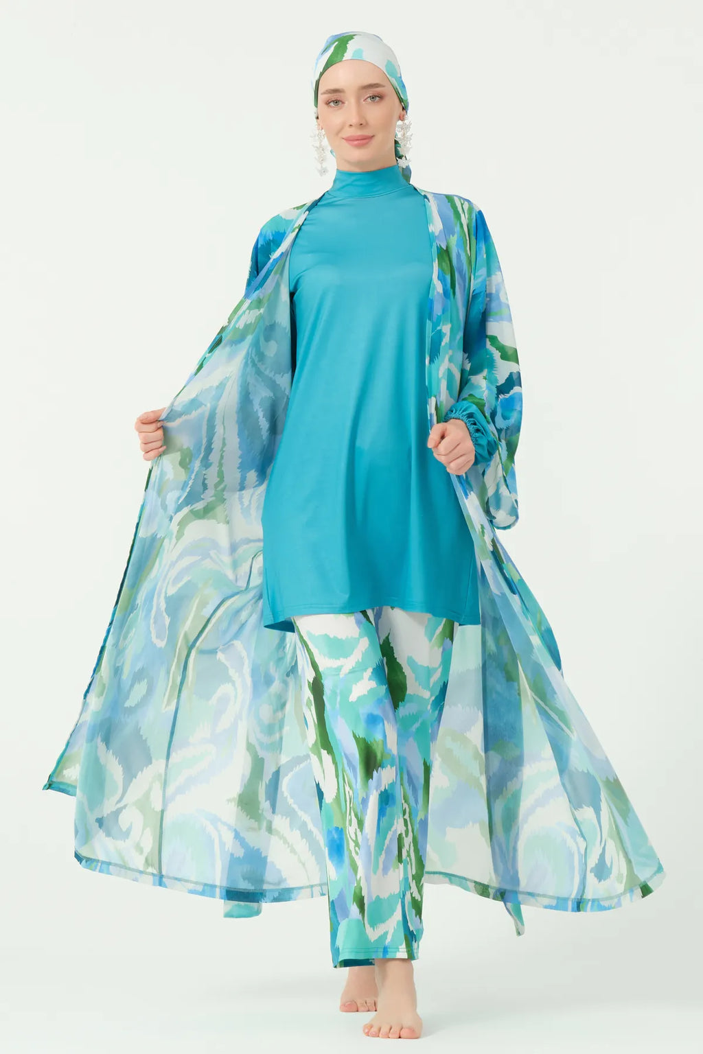 Ocean Breeze Burkini Set with Sheer Kimono