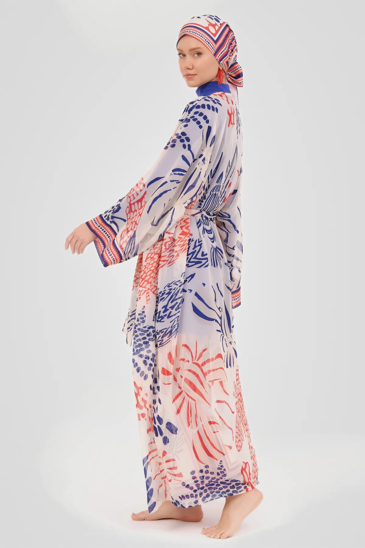 Sheer Kimono with Blue Floral Print