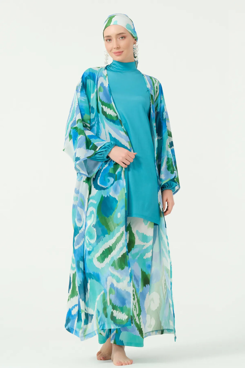 Ocean Breeze Burkini Set with Sheer Kimono