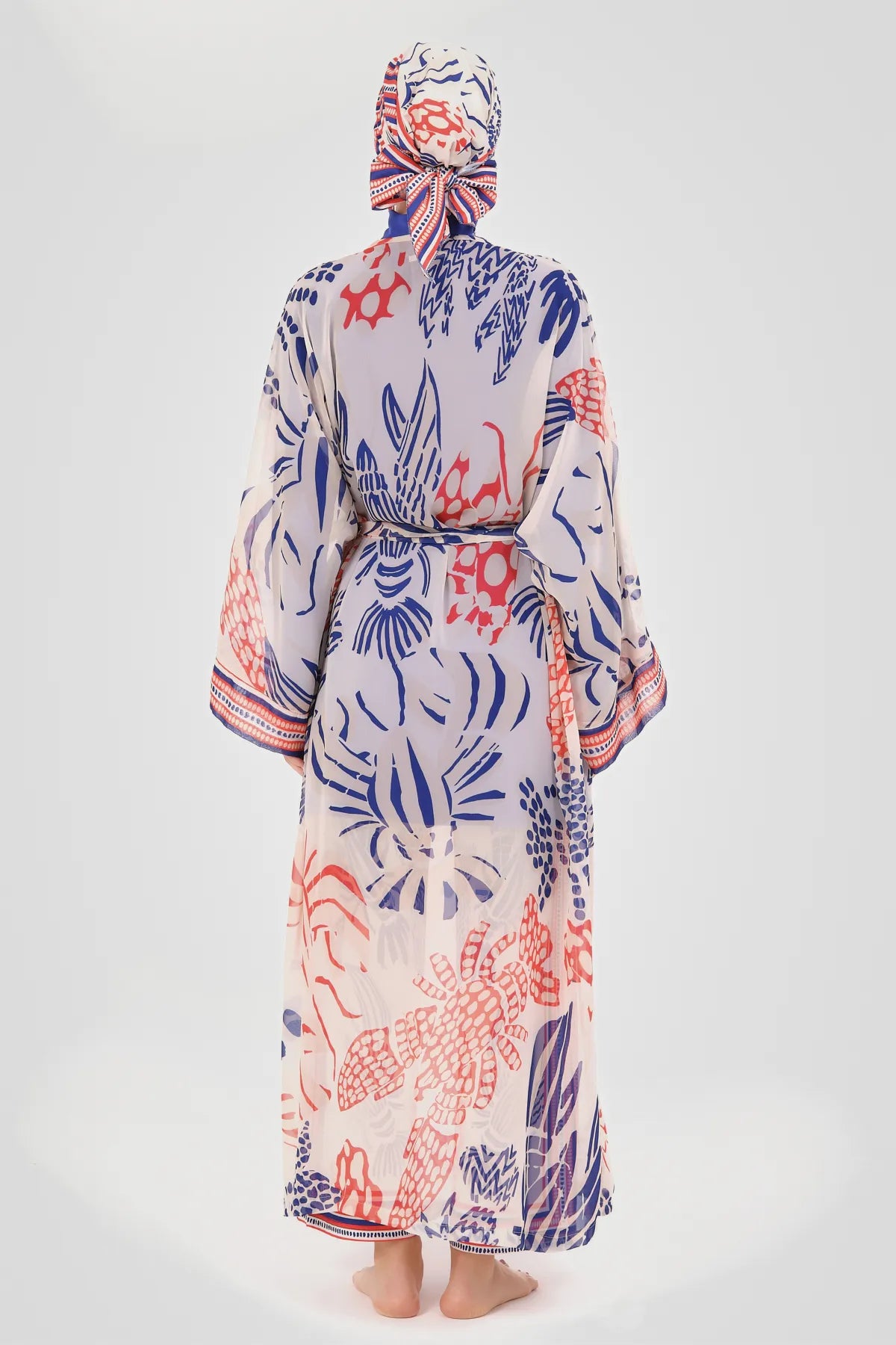 Sheer Kimono with Blue Floral Print