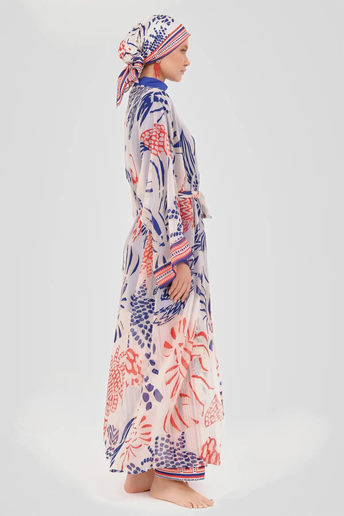 Sheer Kimono with Blue Floral Print