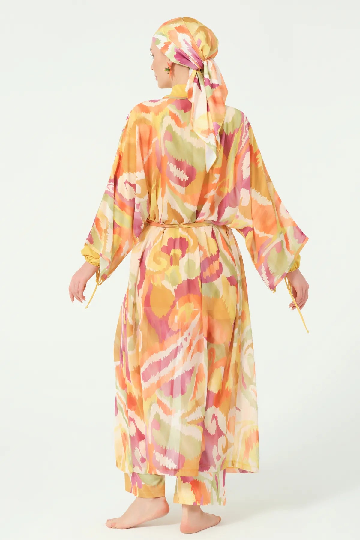 Golden Sunset Burkini Set with Sheer Kimono