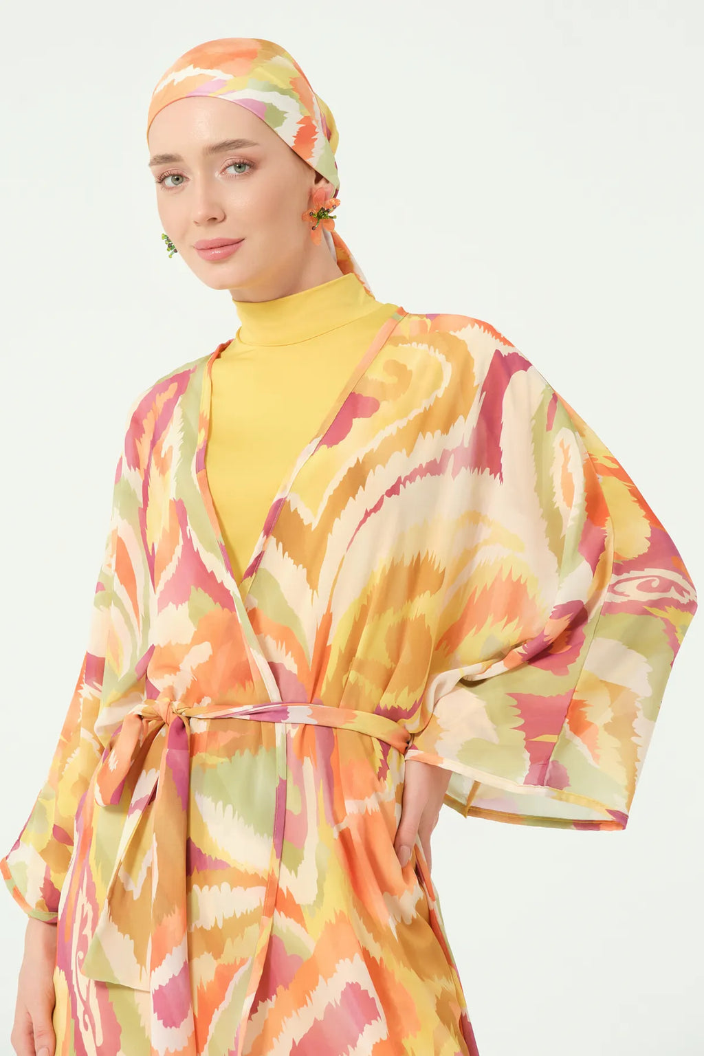 Golden Sunset Burkini Set with Sheer Kimono