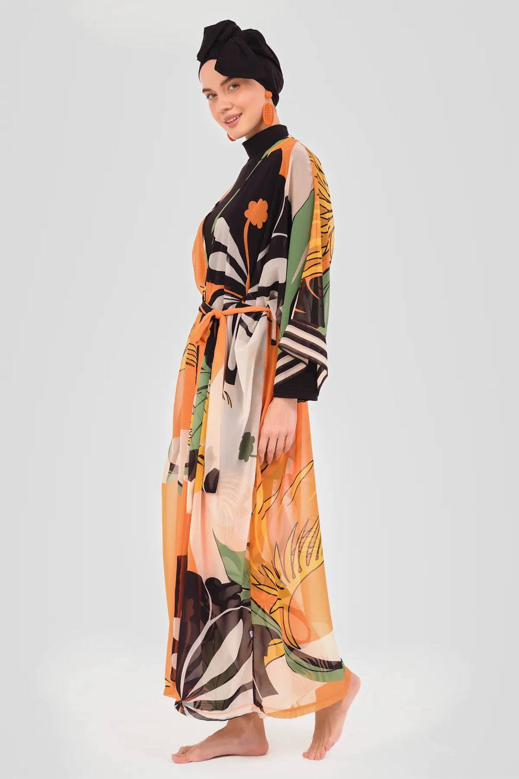 Noir Tropic Burkini Set with Sheer Kimono