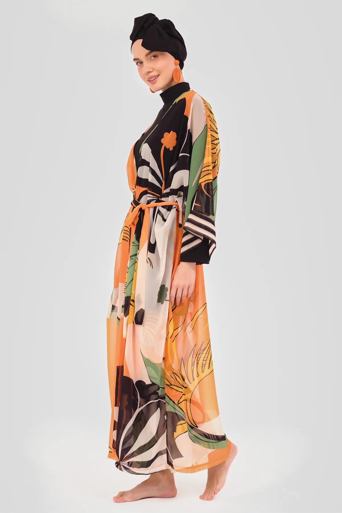 Noir Tropic Burkini Set with Sheer Kimono