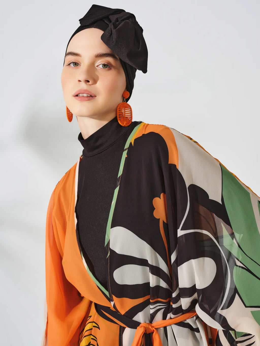 Noir Tropic Burkini Set with Sheer Kimono