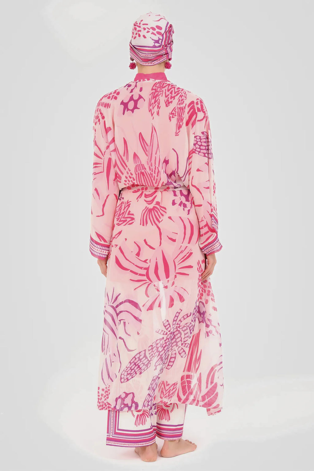 Tropical Fuchsia Burkini Set with Sheer Kimono