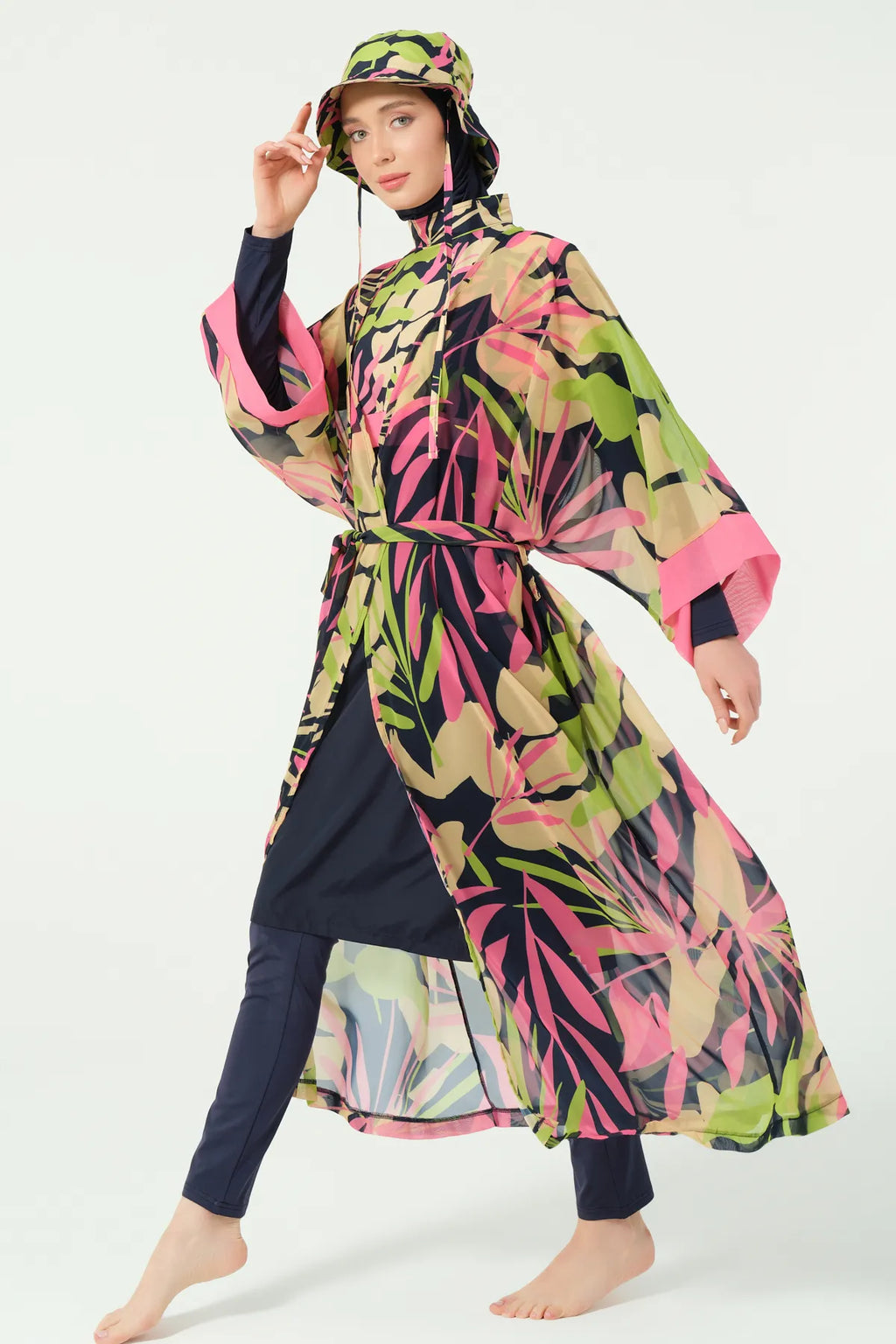 Sheer Kimono with Tropical Print
