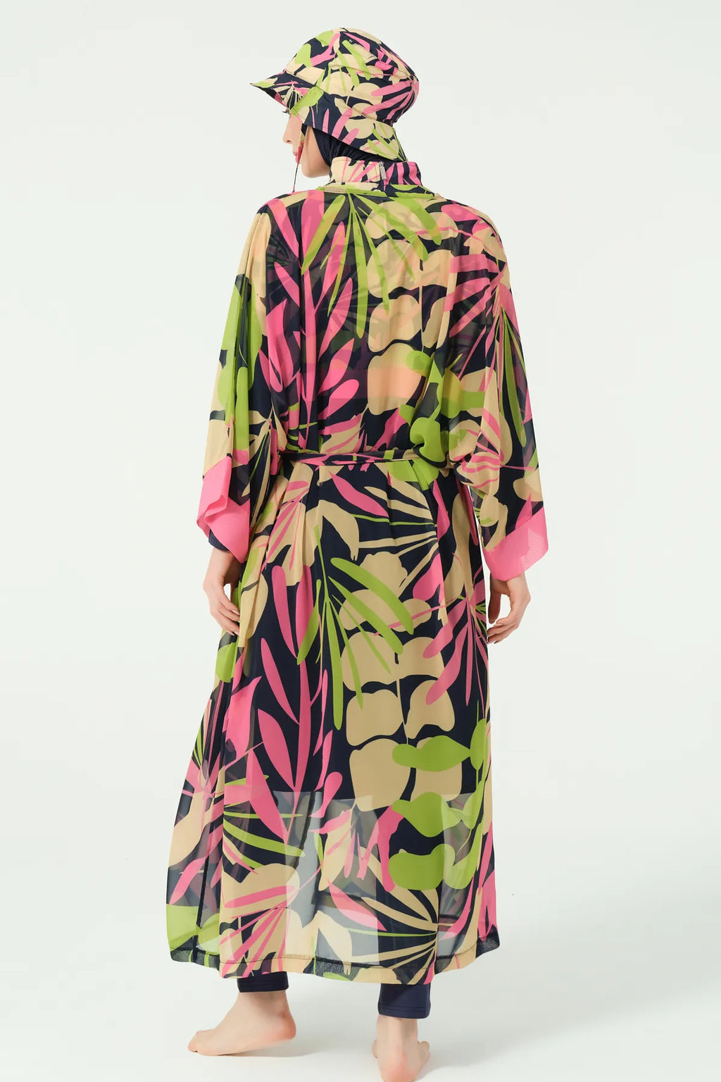 Sheer Kimono with Tropical Print