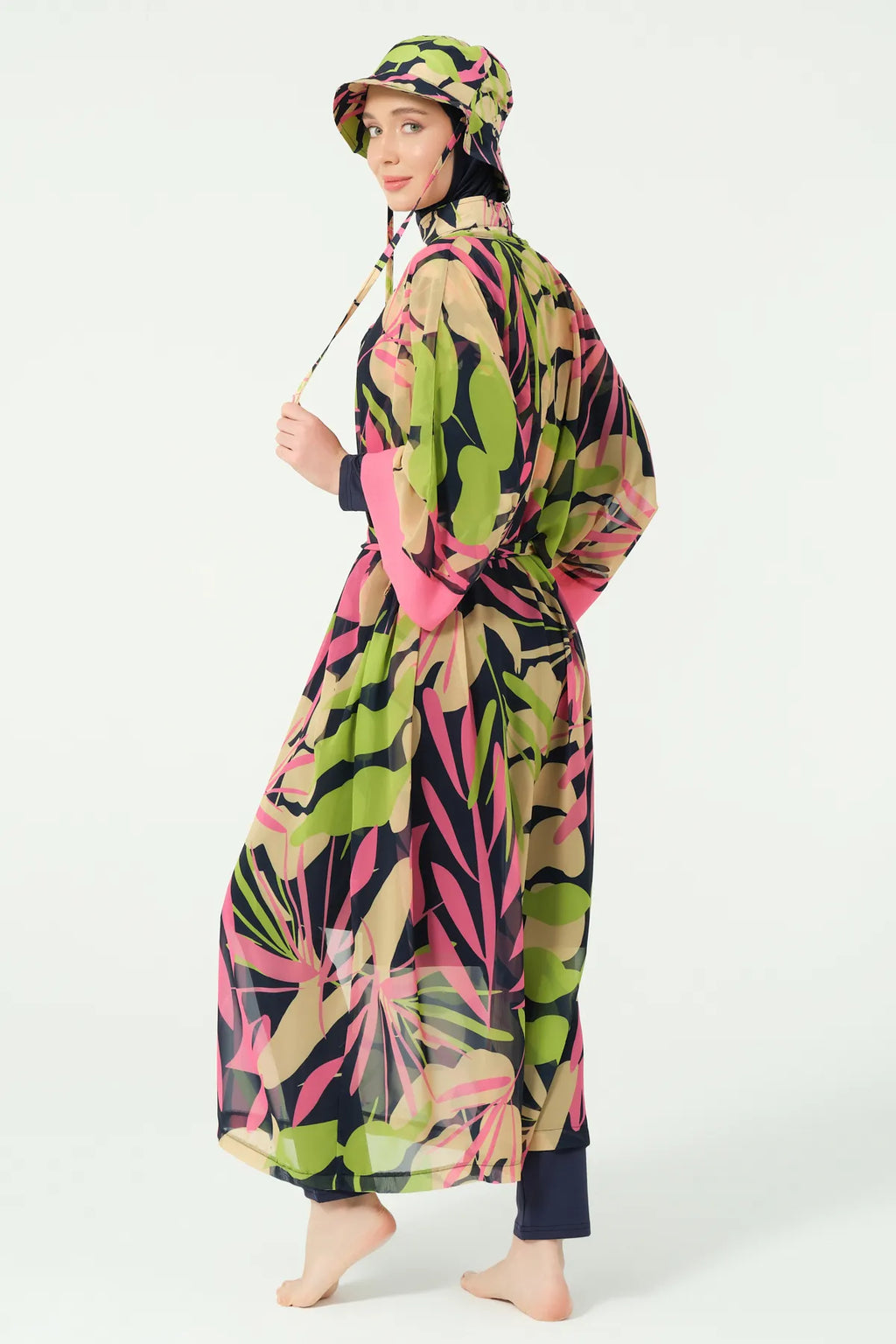 Sheer Kimono with Tropical Print