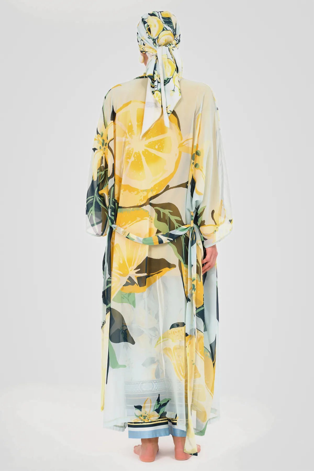 Sheer Kimono with Yellow Floral Print