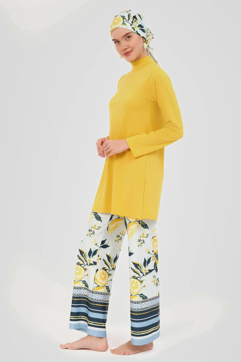 Sicilian Lemon Burkini Set with Sheer Kimono